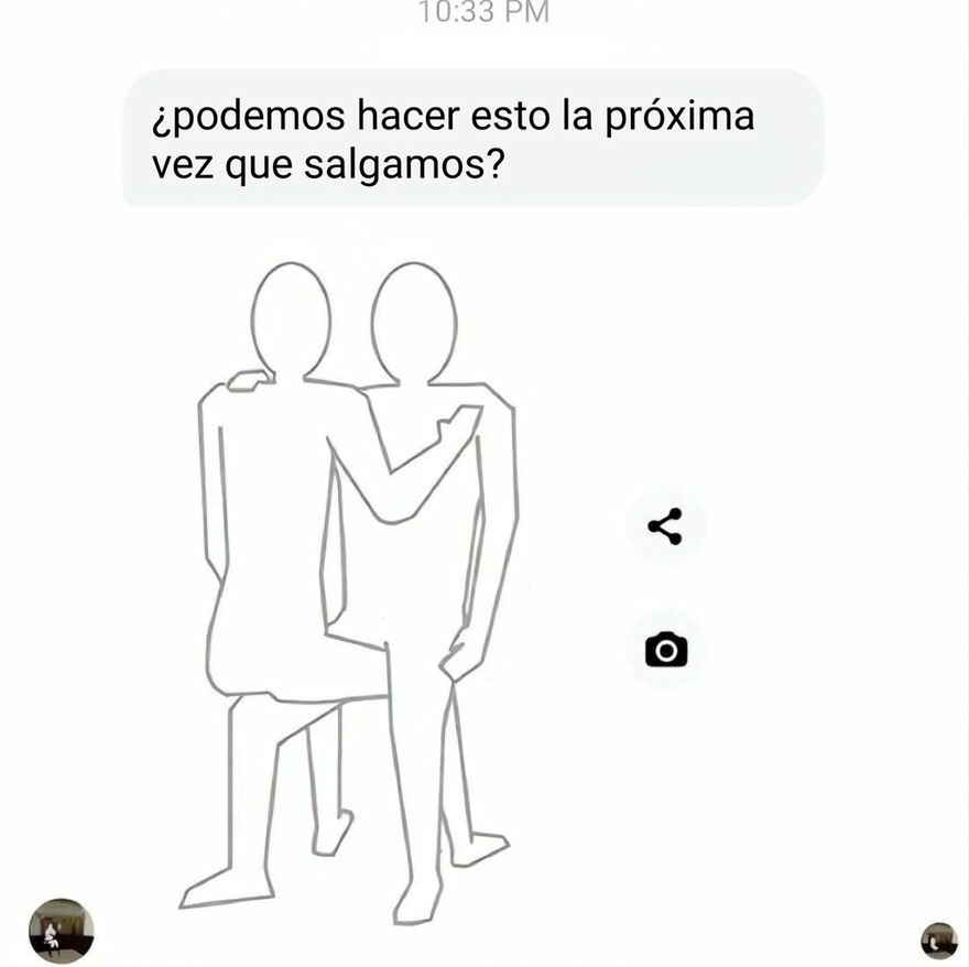 Ilustración de dos figuras en una postura extraña de mensaje, parte de imágenes confusas y divertidas.