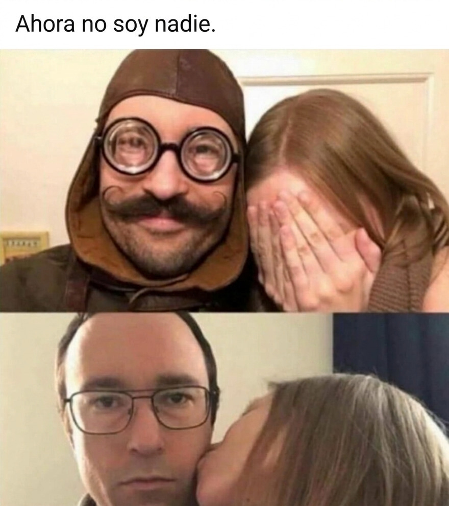 Meme de un hombre disfrazado con gafas gigantes, una de las imágenes confusas y divertidas sin contexto.