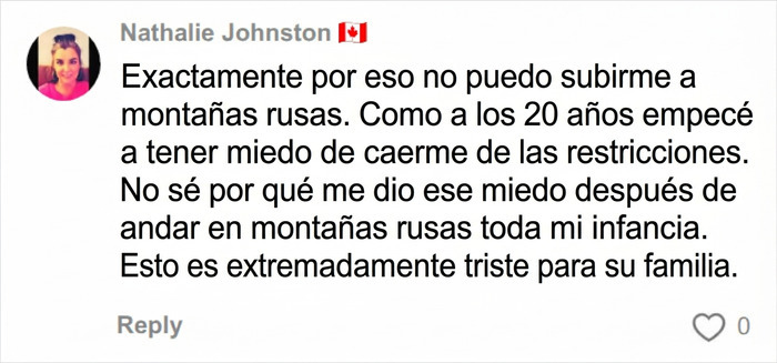 Comentario sobre miedo a monta&ntilde;as rusas y accidente triste