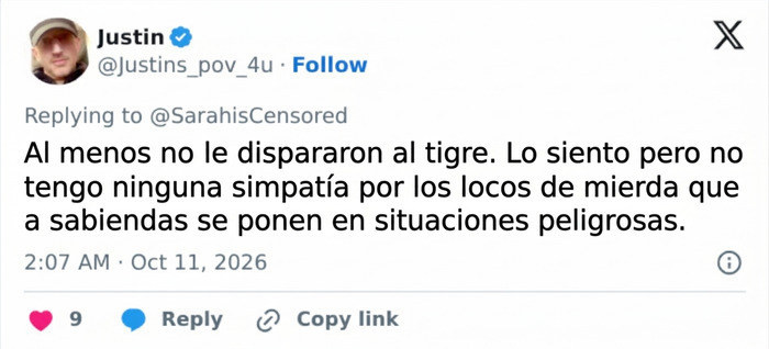 Salen a la luz nuevos detalles sobre los últimos momentos de este hombre que murió tras arrojarse al recinto de un tigre Salen a la luz nuevos detalles sobre los últimos momentos de este hombre que murió tras arrojarse al recinto de un tigre