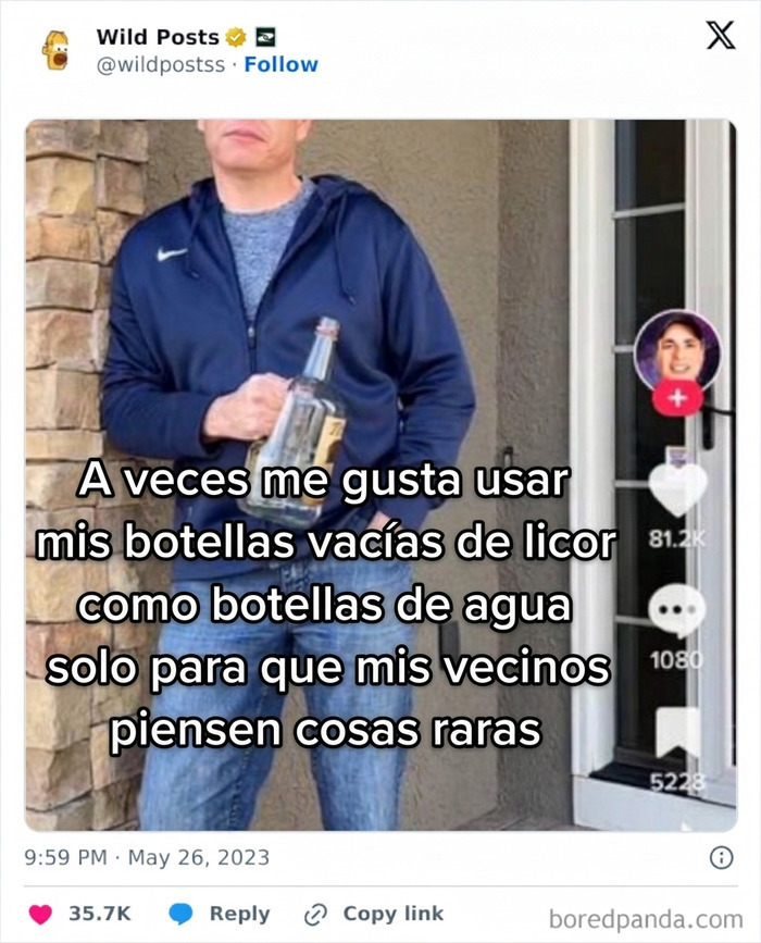 Vecino usa botellas vacías de licor como botellas de agua para confundir a sus vecinos