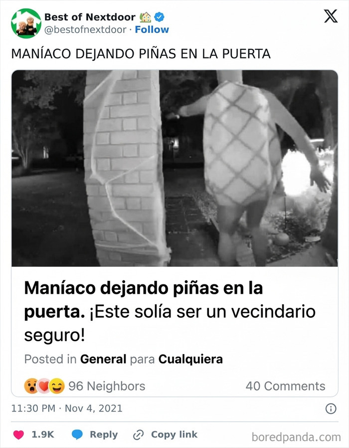 Imagen de hombre disfrazado de piña, anécdota divertida vecinal