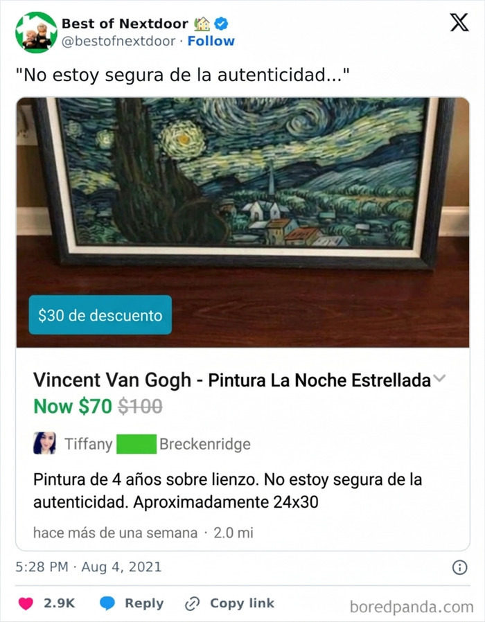 Listado de pintura La Noche Estrellada con duda de autenticidad en anécdotas de vecinos