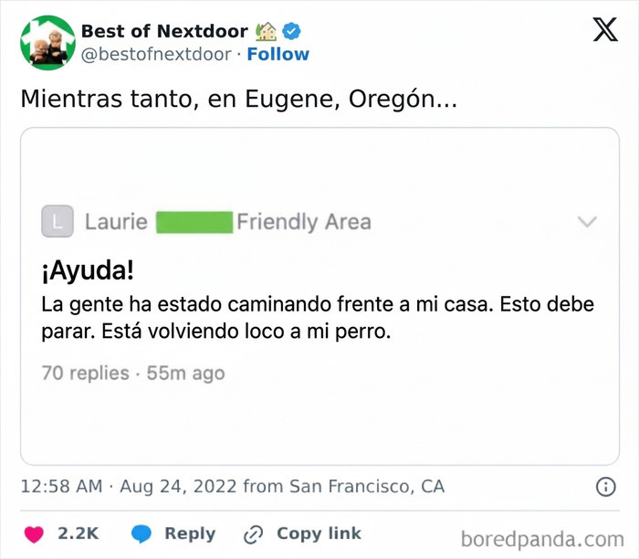 Vecino en Oregon alerta por personas caminando frente a su casa causando problemas al perro