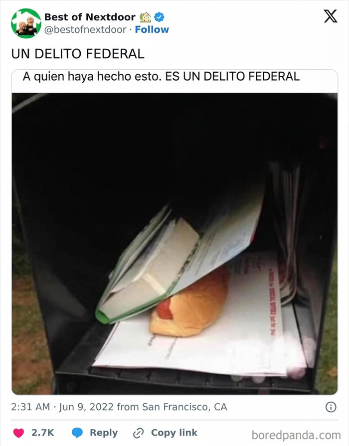 Buzón con pan y correspondencia, anécdotas divertidas vecinos