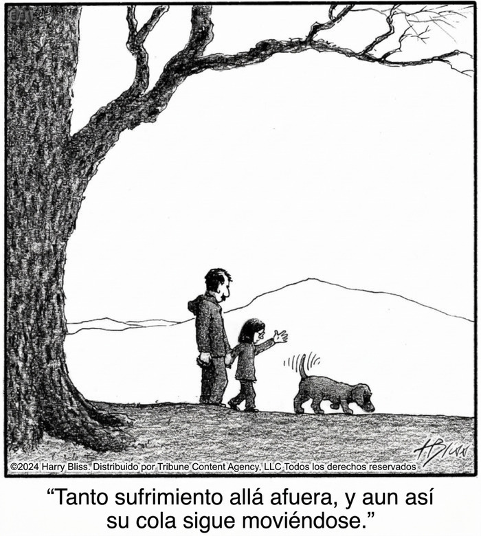 Viñeta divertida sobre perros y su lealtad pese al sufrimiento