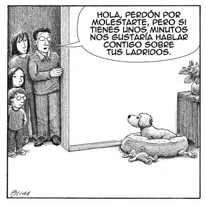 Viñeta cómica sobre perros y ladridos en casa por dibujante Harry Bliss