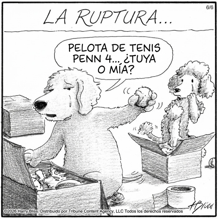 Viñeta humorística de perros y pelota de tenis por Harry Bliss