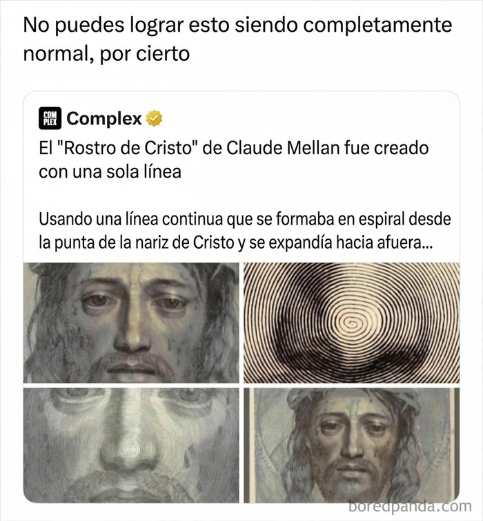 Rostro de Cristo de Claude Mellan creado con una sola línea continua en espiral