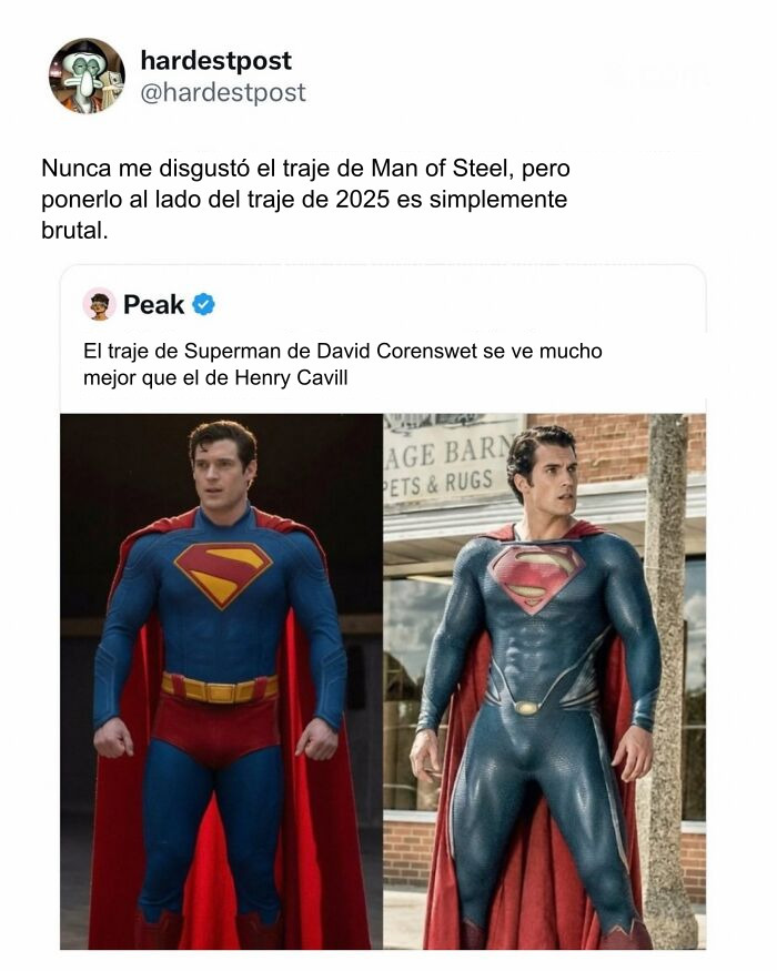 Comparación de trajes de Superman en Man of Steel y película 2025 con nuevo diseño.