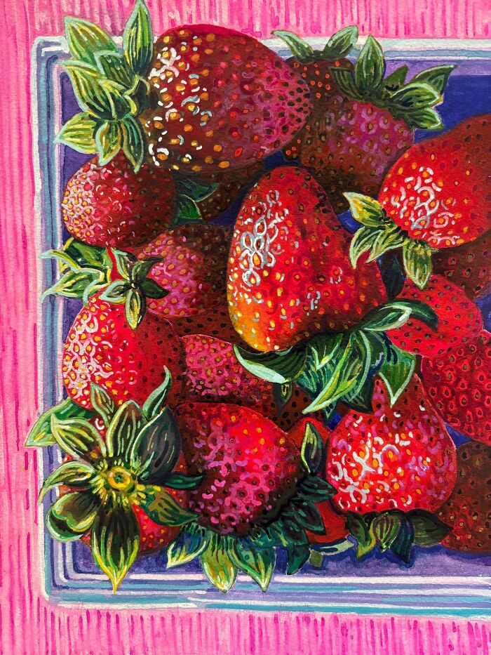 Pintura detallada de fresas rojas vibrantes creación genial
