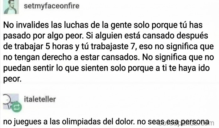 Publicación reconfortante sobre no invalidar luchas ajenas y empatía en el dolor