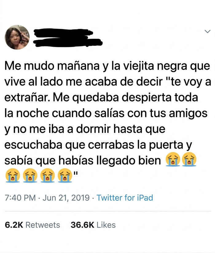 Publicación reconfortante sobre mudanza y cariño de vecina