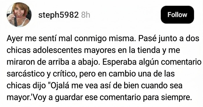 Mensaje emotivo sobre aceptación propia y respeto joven en publicaciones reconfortantes