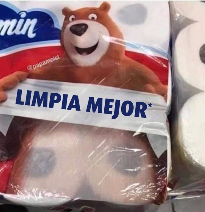 Fallos de diseño en empaque de papel higiénico con oso y texto mal ubicado
