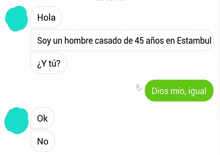 Chat corto donde hombre casado conversa de forma ridícula y mujer responde irónicamente