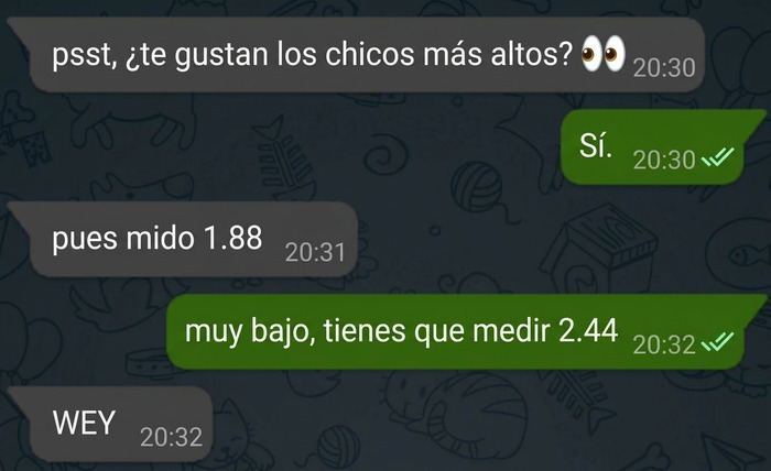 Conversación de mujeres exponiendo a hombres ridículos con mensajes de texto sobre estatura