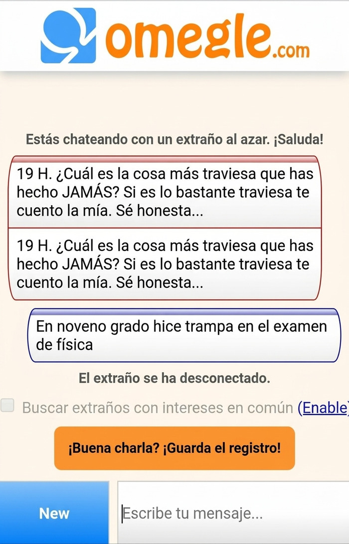Chat en Omegle donde mujer expone hombre en mensaje de texto ridículo
