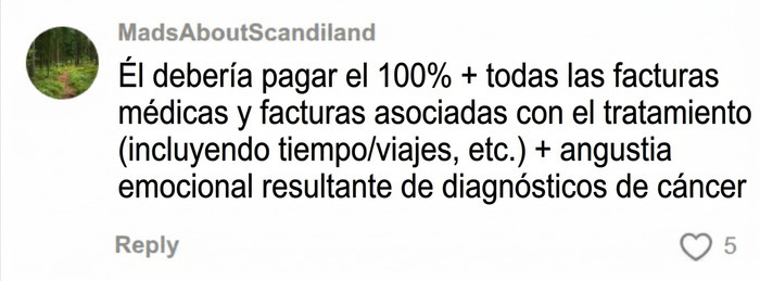 Comentario sobre pago de facturas m&eacute;dicas y emocional por diagn&oacute;stico de c&aacute;ncer