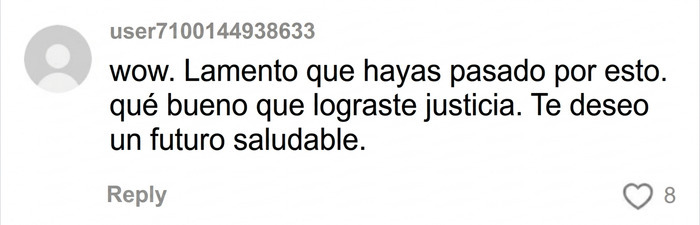 Comentario lamentando la experiencia y deseando salud futura