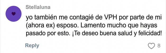 Comentario sobre contagio de VPH por parte del esposo y c&aacute;nceres distintos