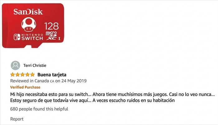 Reseña divertida de tarjeta microSD SanDisk para Nintendo Switch en Amazon