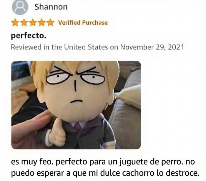Reseña divertida de peluche como juguete para perro en Amazon