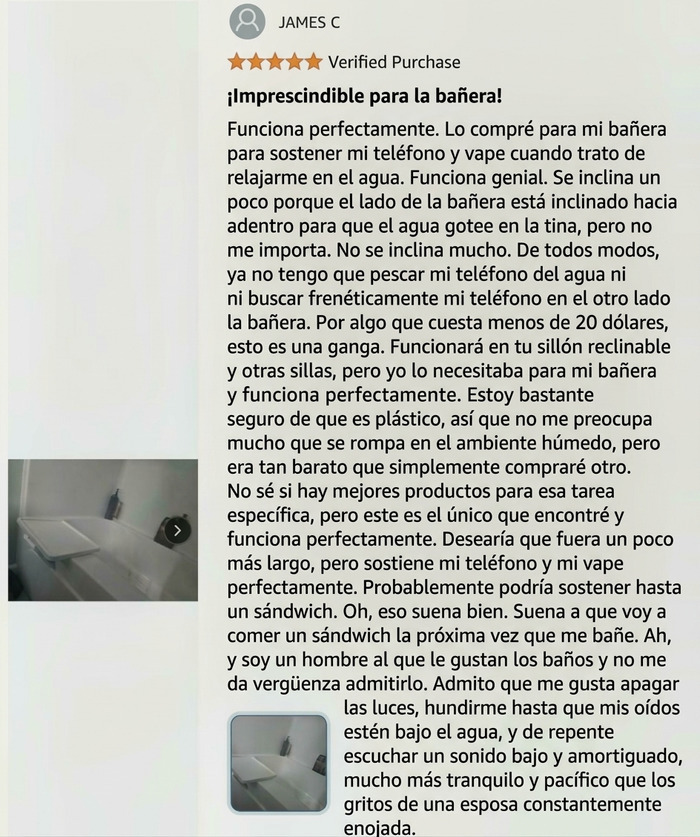 Reseña esencial para la bañera con soporte para teléfono y vape