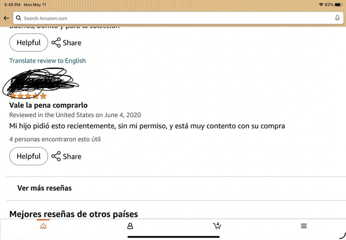 Reseña positiva sobre compra recomendada en reseñas divertidísimas Amazon