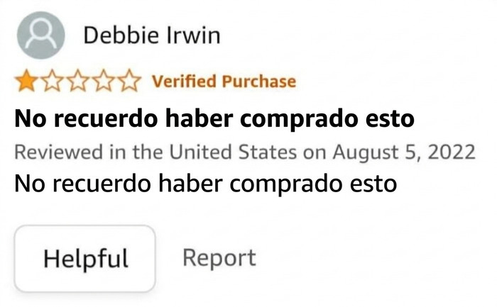 Reseña divertida que no recuerda compra en Amazon