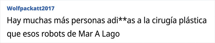 Texto de un usuario debatiendo sobre la cirugía plástica y el estilo estético asociado a Mar-a-Lago Texto de un usuario debatiendo sobre la cirugía plástica y el estilo estético asociado a Mar-a-Lago