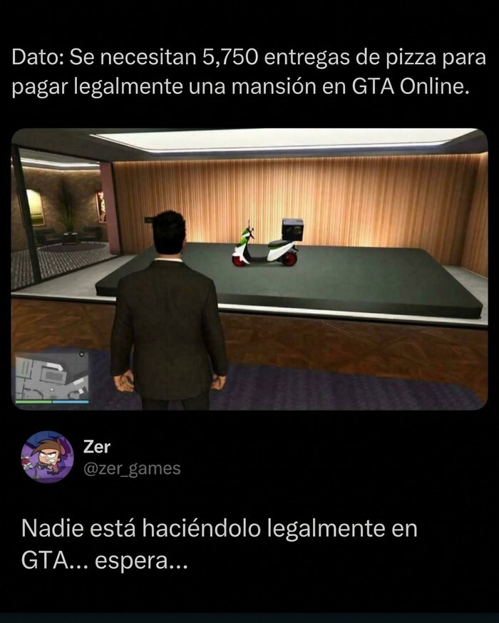 Meme sobre videojuegos y entregas de pizza, incluido en la selección de memes y bromas.