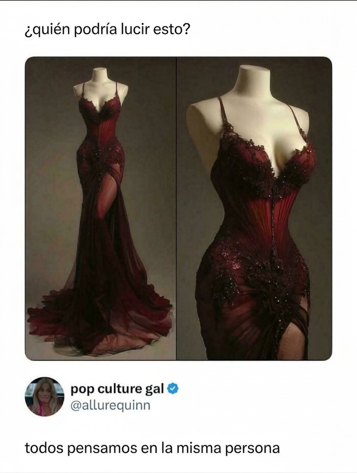 Meme de vestido elegante rojo que requirió ser explicado.