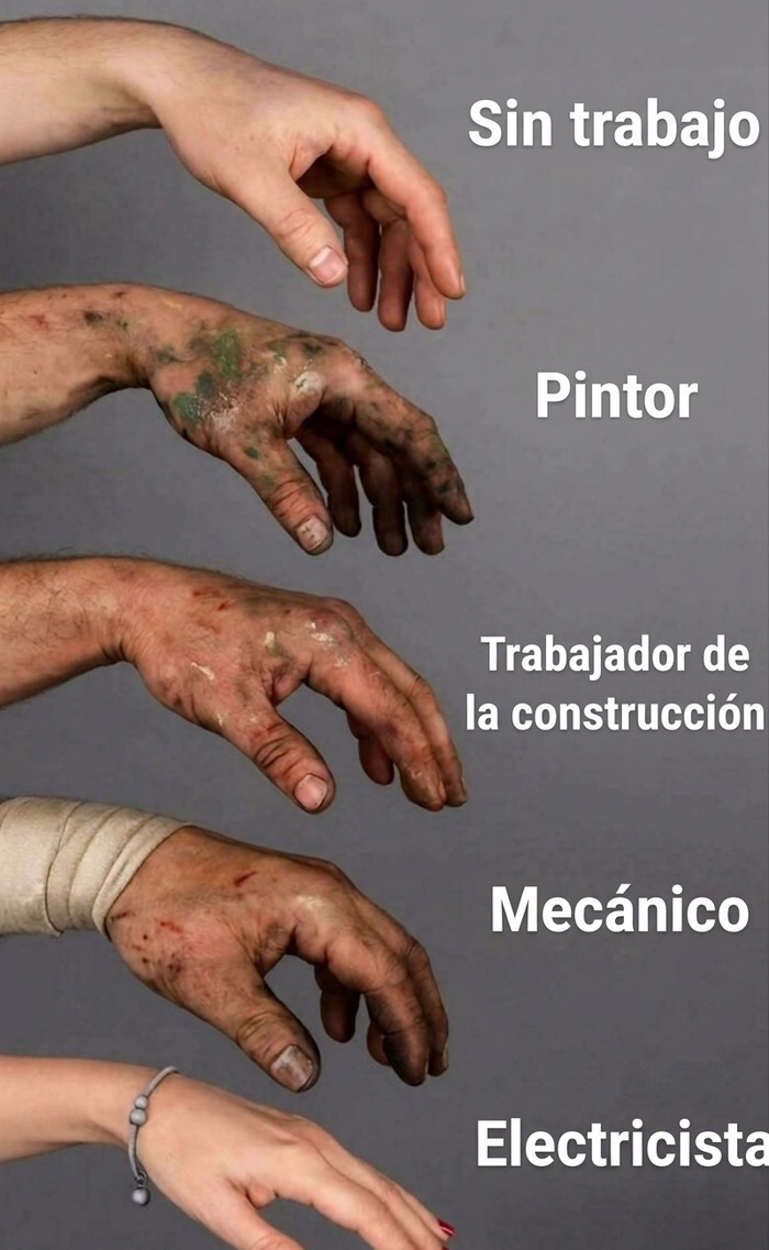 Meme sobre manos y profesiones que requiere ser explicado