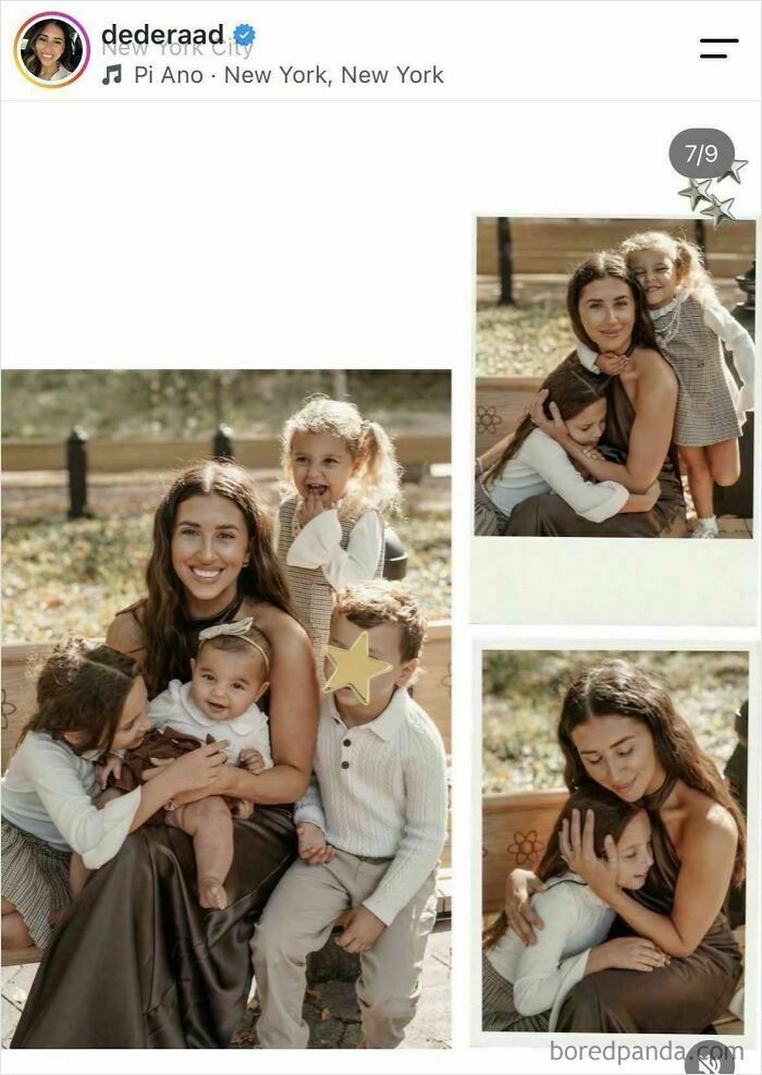 Publicación de Instagram con fotos familiares de influencers que comparten contenido cuestionable en internet.