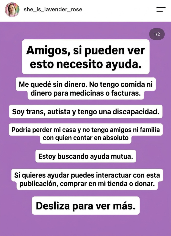 Mensaje en redes sociales pidiendo ayuda económica, ejemplo de influencers haciendo el ridículo con sus publicaciones.