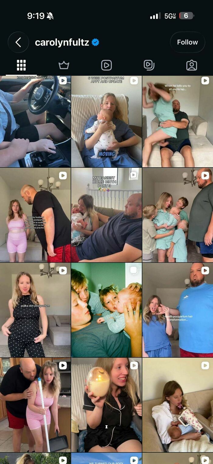 Perfil de redes sociales de una influencer mostrando momentos de su vida familiar diaria.