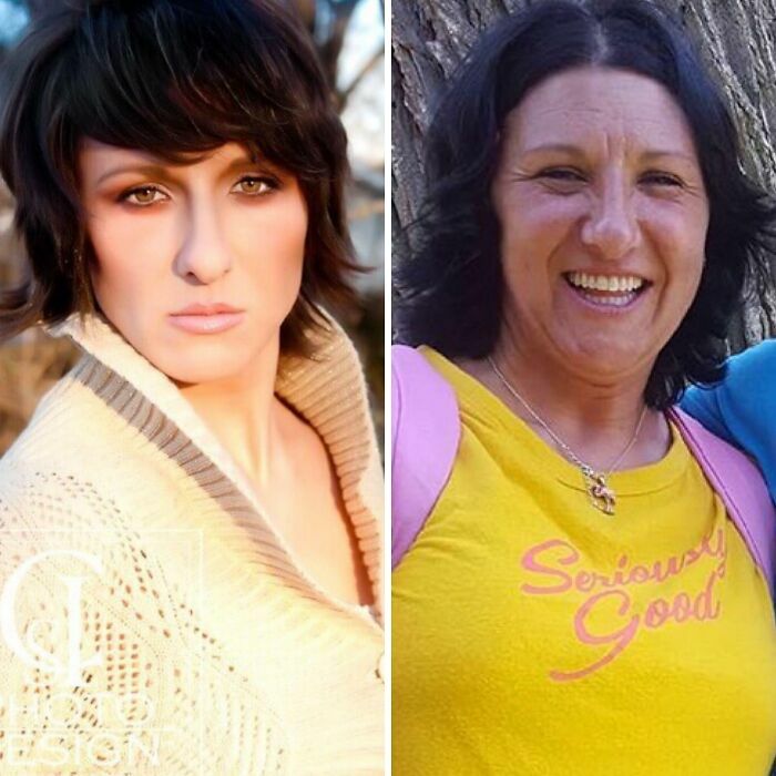 Comparación de retrato editado y foto real mostrando fotos tan retocadas con edicion digital exagerada.
