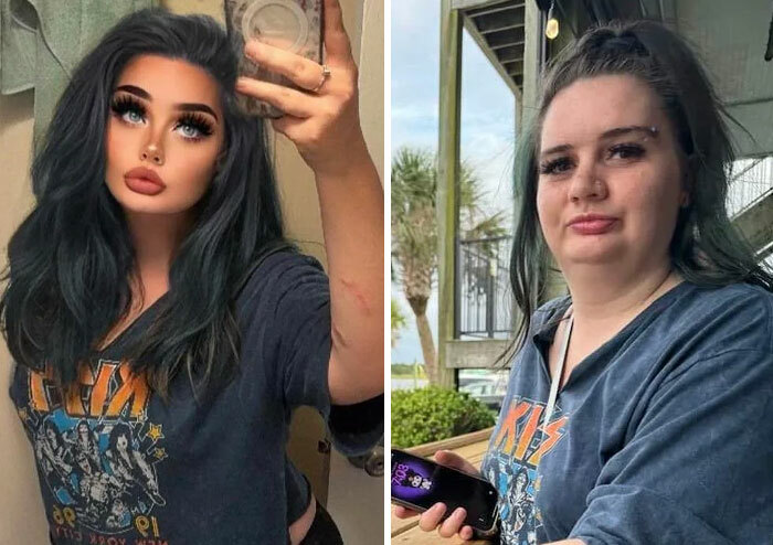 Comparación de fotos retocadas con filtros pesados que modifican la anatomía humana real.