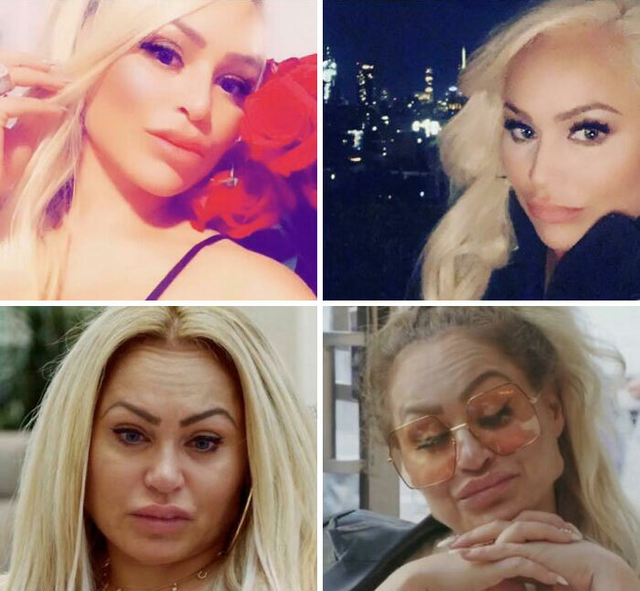 Cuatro retratos de una mujer rubia en fotos tan retocadas que cambian su aspecto real.
