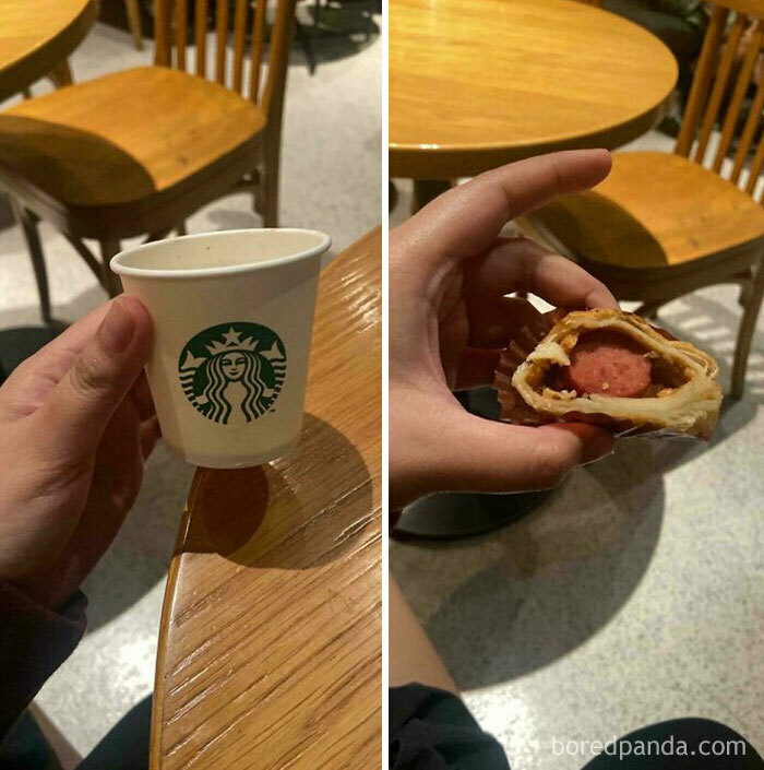 Mano sosteniendo un pequeño aperitivo cerca de un vaso, entre imágenes reconfortantes de comida.
