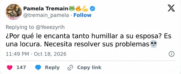 Publicaci&oacute;n en redes sociales con cr&iacute;ticas hacia Kanye West y su esposa Bianca Censori por su atuendo.