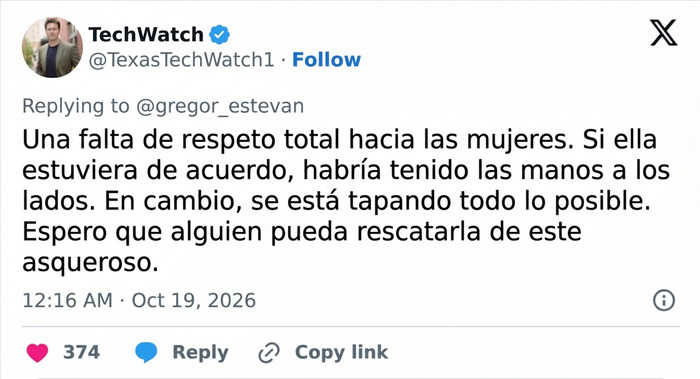 Publicaci&oacute;n sobre Kanye West y Bianca Censori criticando el comportamiento hacia las mujeres.