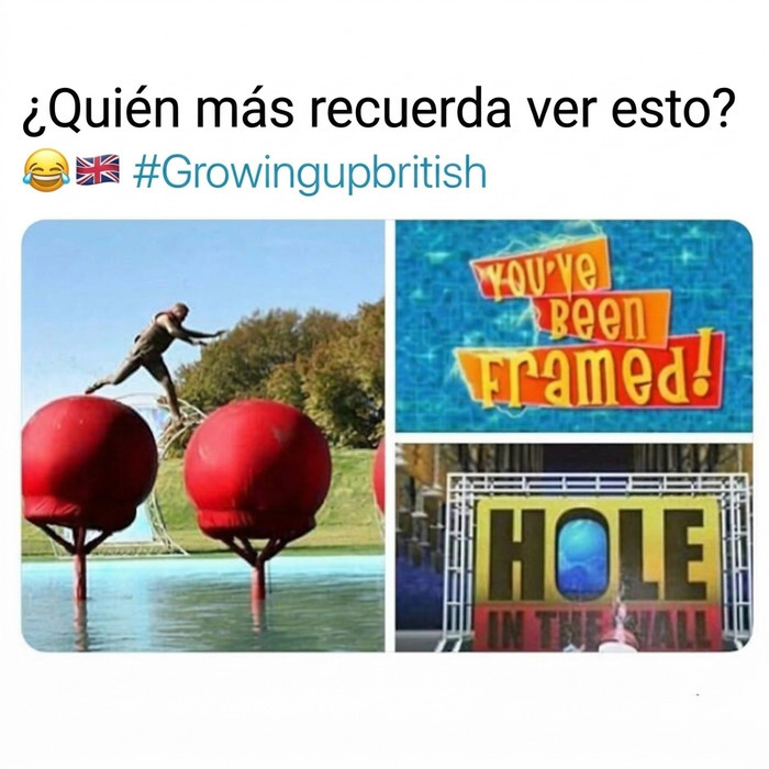 Collage de programas de televisión clásicos como parte de memes británicos sobre nostalgia e infancia.