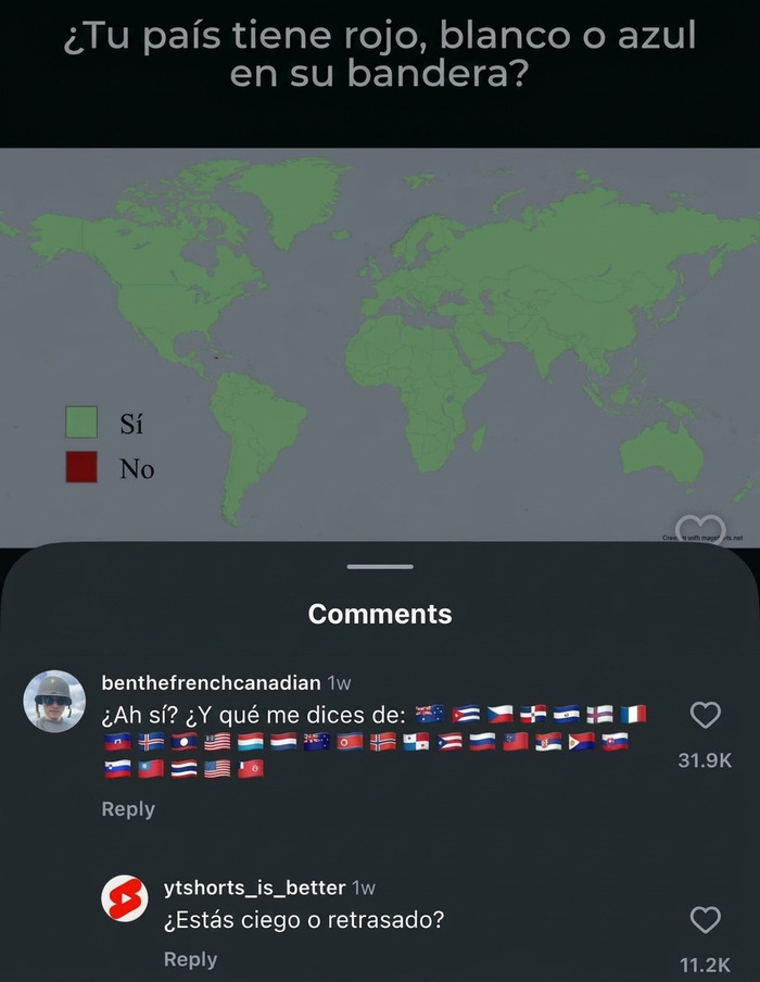 Personas en TikTok demostrando ignorancia sobre geografía y banderas en comentarios.