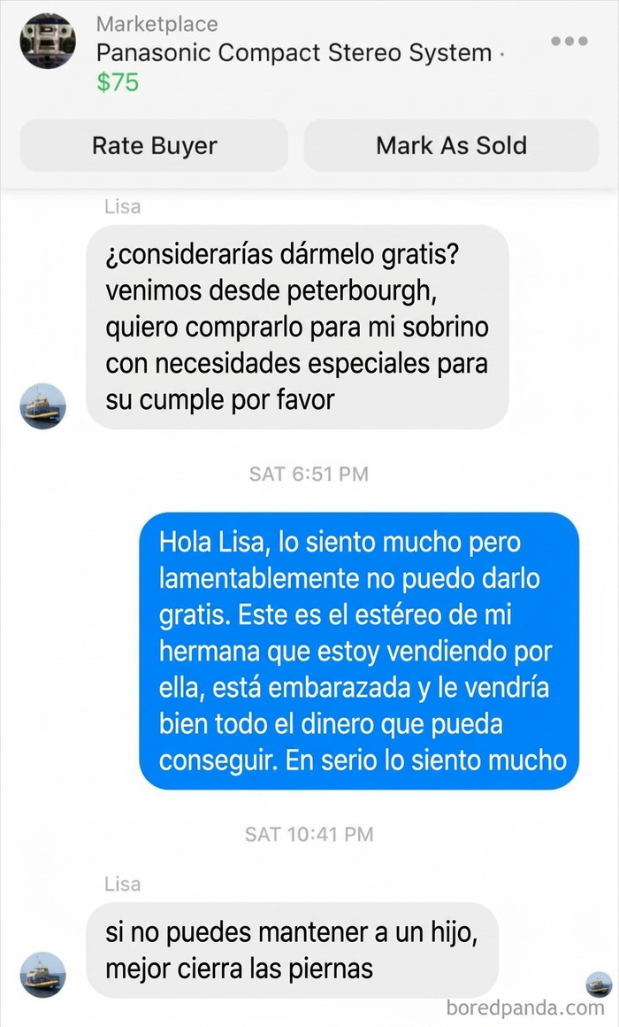 Conversación de venta donde aparecen pedigüeños exasperantes con exigencias absurdas.