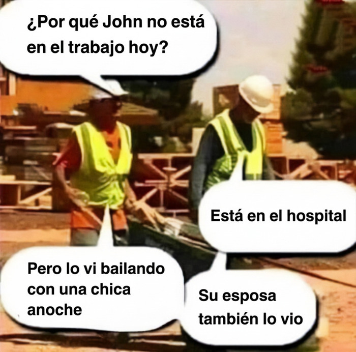 Meme sobre construcción con dos trabajadores en una obra de edificación conversando.