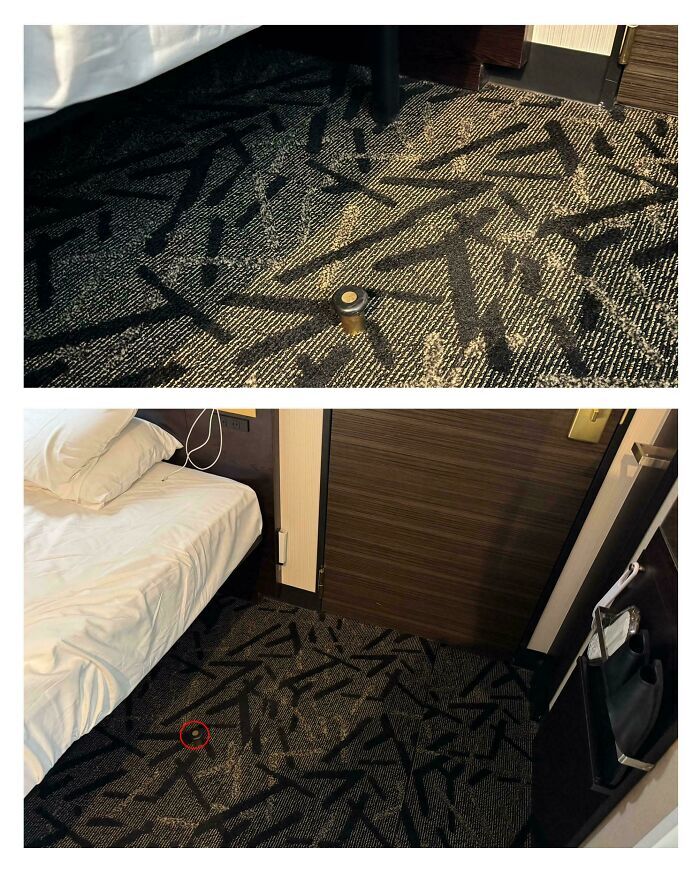 Tope de puerta casi invisible en la alfombra, un claro de estos fallos de diseño.
