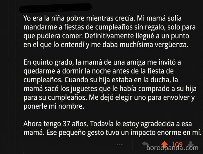 Publicaciones reconfortantes: emotivo texto sobre la generosidad de una madre durante la infancia.