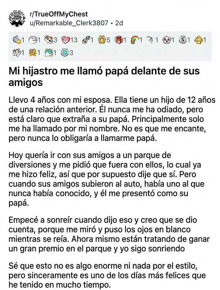 Captura de pantalla con publicaciones reconfortantes sobre un hijastro que llama papá a su padrastro.